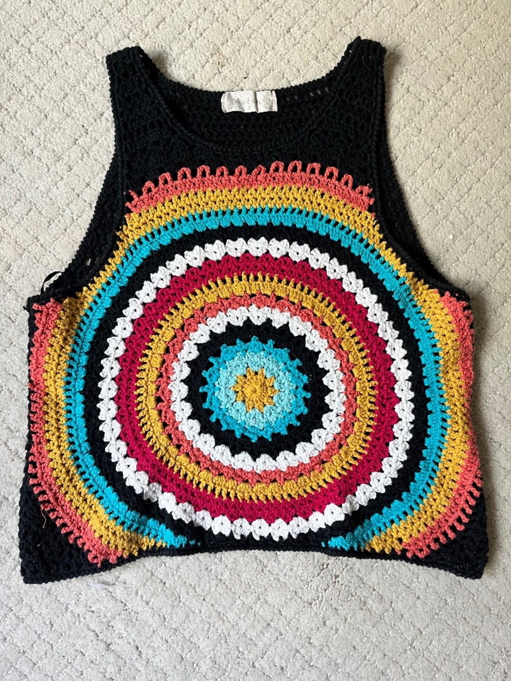 Multicolor Crochet Tank Top Mandala Boho Festival Open Knit Sz S